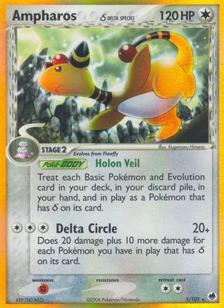 Ampharos (Delta Species) 1/101, EX Dragon Frontiers