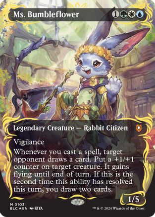 Ms. Bumbleflower (Borderless) (Raised Foil), Commander: Bloomburrow